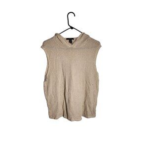 Sleeveless Beige Knit Hoodie Top Forever 21 Polyester & Rayon Blend